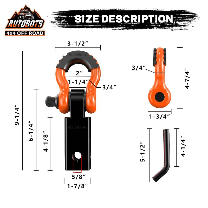 AUTOBOTS Tow Hitch Receiver 2", 45,000 Lbs Break Strength Shackle Hitch Receiver with 5/8" Screw Pin, 3/4 Shackle, Towing Accessories for Vehicle Trailer Recovery Off-Road Orange&Black - Image 4